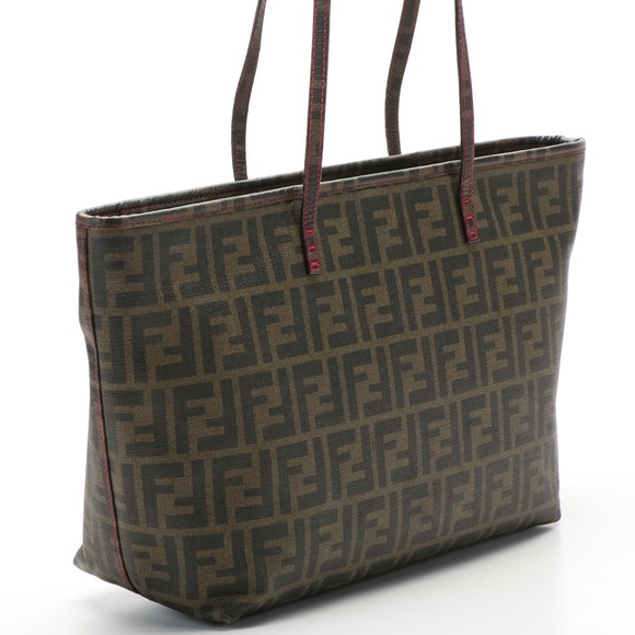 Fendi Zucca Roll Shopper tote large pink brown zipper closure - Picture 3 of 16